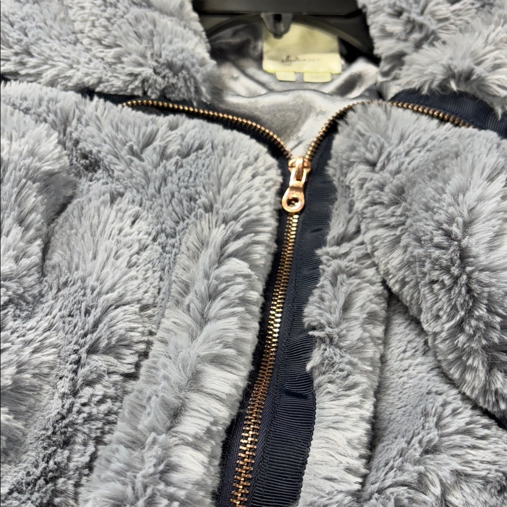 Anthropology Elevenses Charcoal plum  Teddy Jacket faux fir lined jacket L - Picture 9 of 9